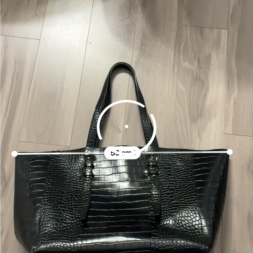 Black Crocodile-Embossed Tote Bag
